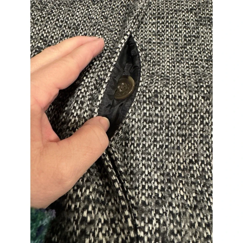 J Crew Tweed Coat Women Size 0 Black White Long Wool Blend‎ Walker Pea - Picture 8 of 13